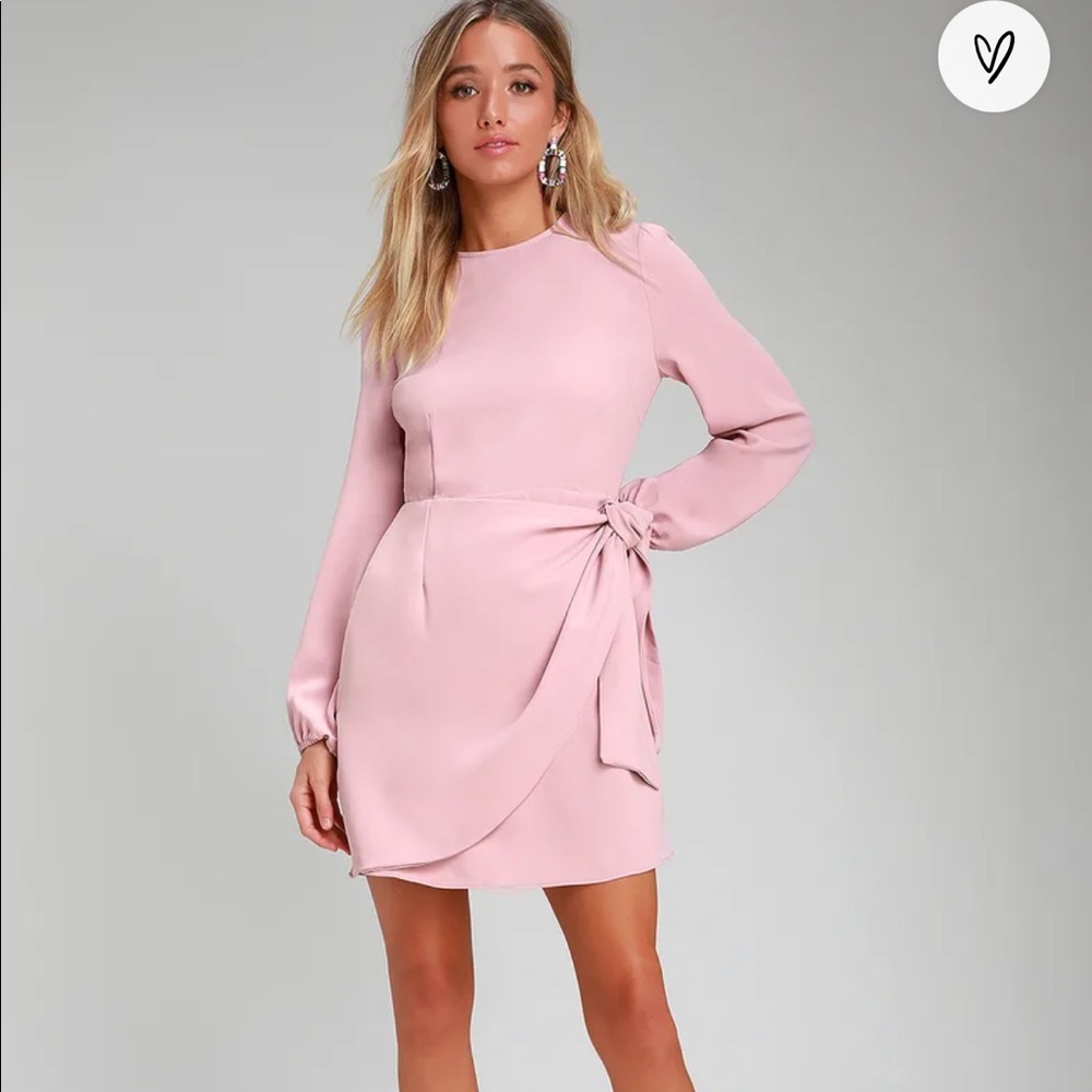 Lulus blush pink long sleeve tie front dress size medium
